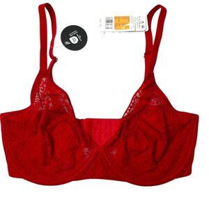 Natori Womens Pretty Smooth Seamless Red Lace Underwire Bra 30DD style 734318